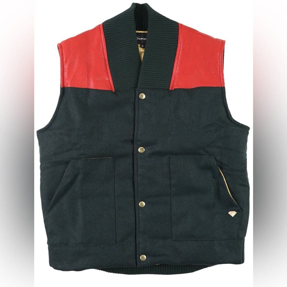 Diamond Supply Co. Men's Mined Woolen Puffer Vest.  Green Red Size Medium USA